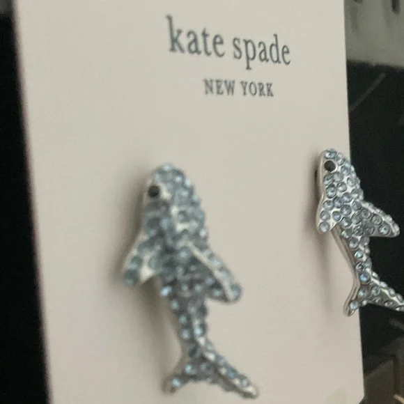Kate Spade Blue Crystal Shark Earrings - Picture 2 of 2